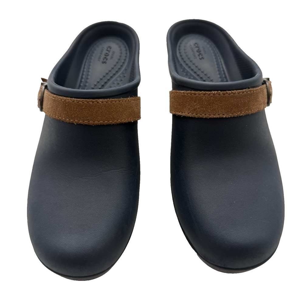 Crocs Sarah Clog Heeled Mule Shoe Women US 5 M EU 35.5 Blue Comfort Platform - Picture 3 of 8